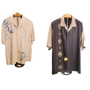 Lot Of 2 Tommy Bahama 100% Silk Casual Vacation Leisure wear Shirts Mens  Sz L